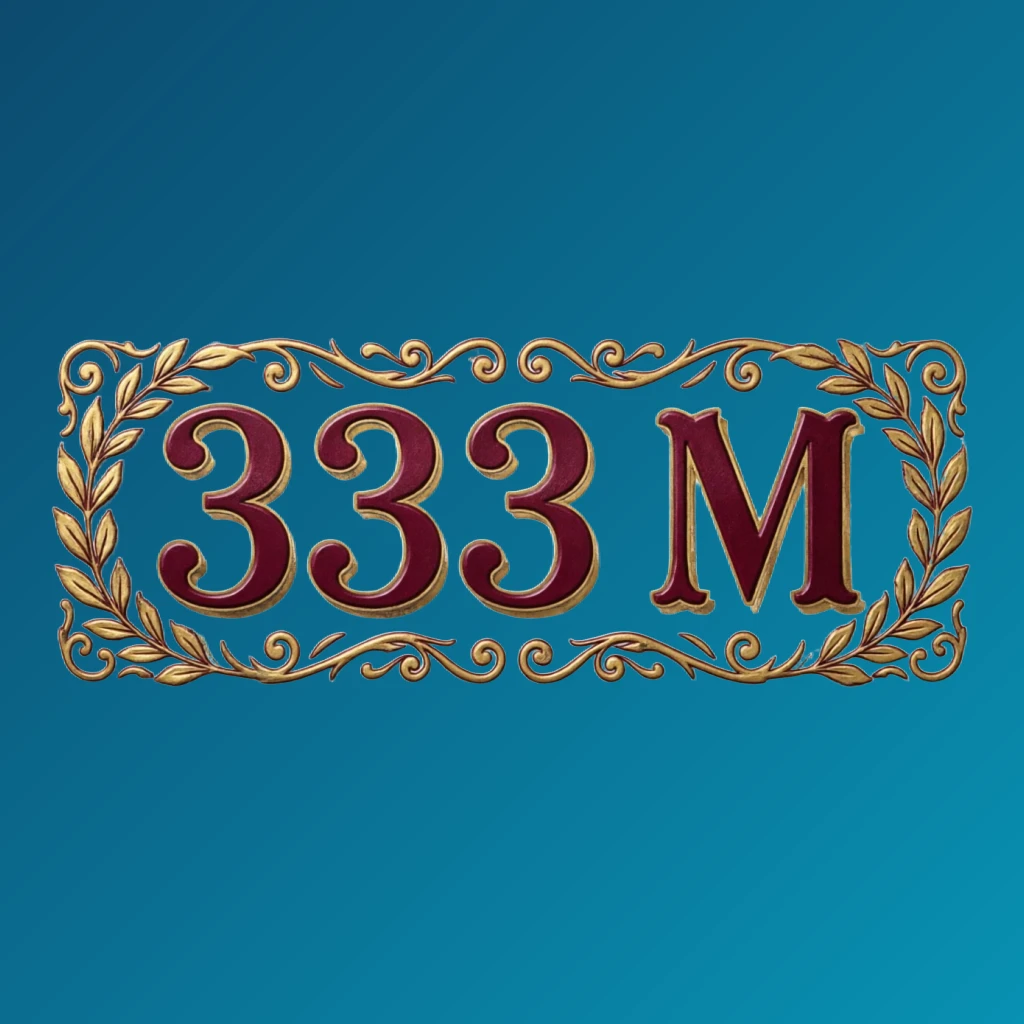 Vintage emblem logo featuring the text 333 M in classic typography with an ornamental frame, showcasing a retro premium style in a wide horizontal rectangular wordmark perfect for website headers by 333 M